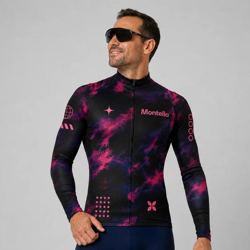 Men's Pink Space Long Sleeve Cycling Jersey 26/24