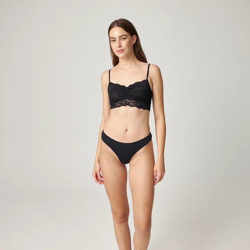 Seamless Tanga mit Spitze | Schwarz