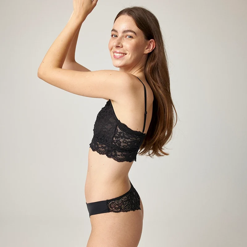 Seamless Tanga mit Spitze | Schwarz