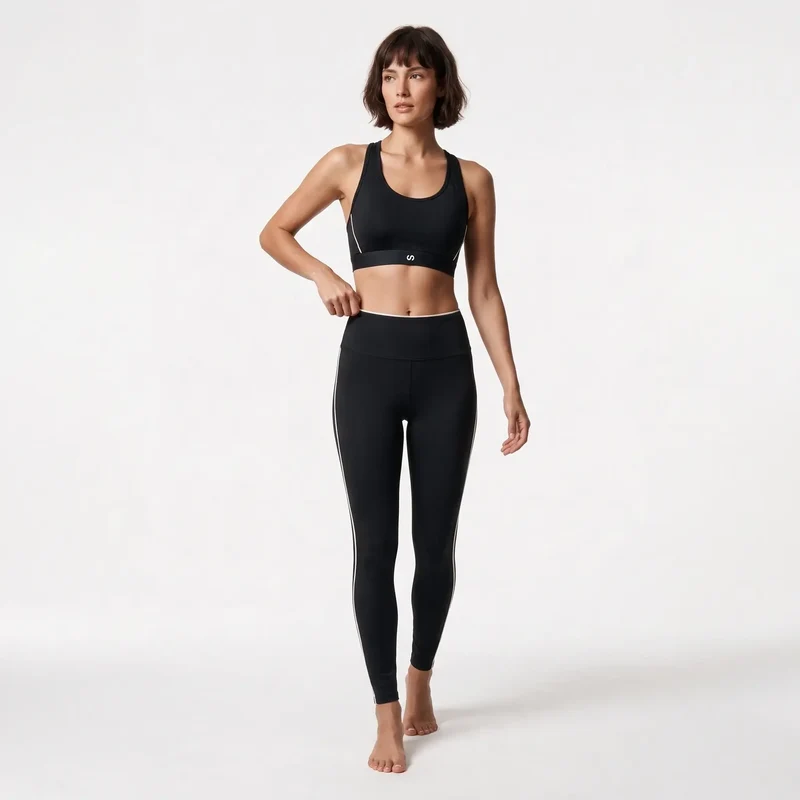 Sport-BH Damen mit Retro Kontraststreifen | Schwarz