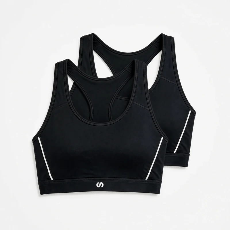 Sport-BH Damen mit Retro Kontraststreifen | Schwarz