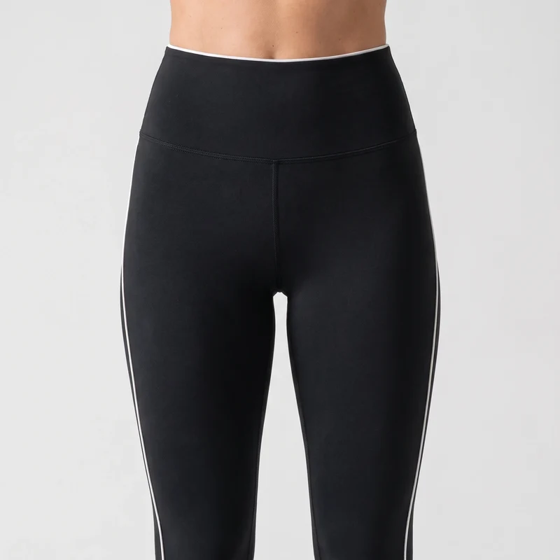 High Waist Leggings mit Retro Kontraststreifen | Schwarz
