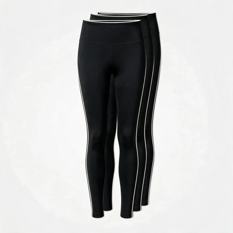 High Waist Leggings mit Retro Kontraststreifen | Schwarz