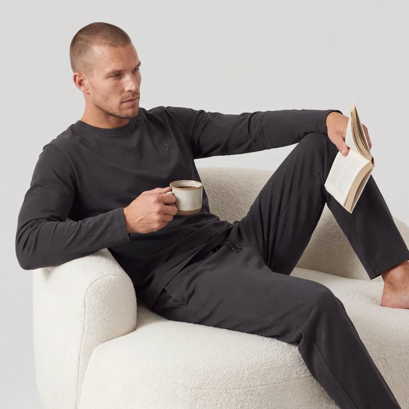 Schlafanzug Set Herren lang | Anthrazit