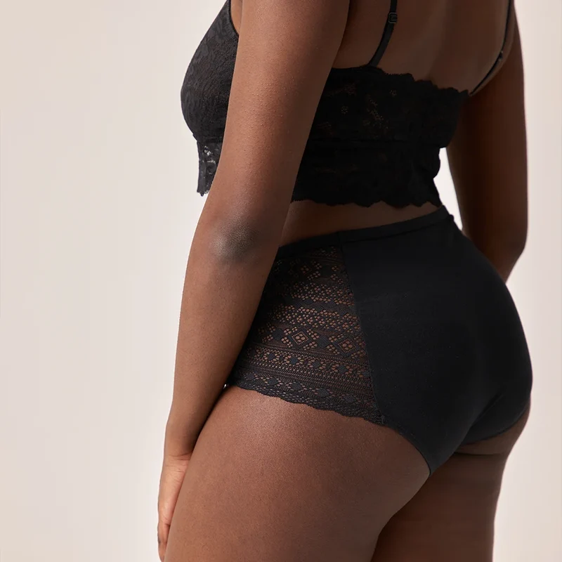 High Waist Hipster Panties mit Spitze | Mix (Mauve/Weinrot/Schwarz)