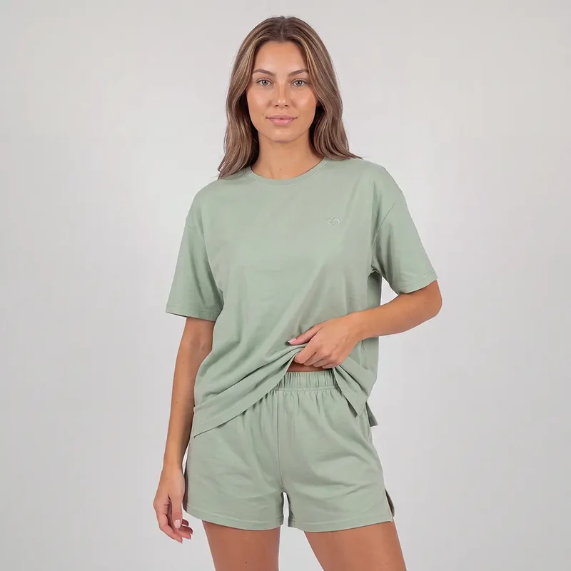 Schlafanzug Set Damen kurz | Salbeigrün