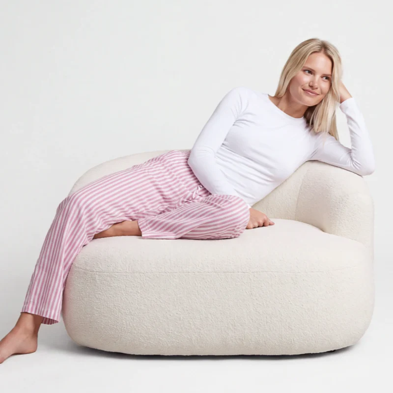 Schlafanzug Set Gestreift Damen lang | Coral Pink/Weiß