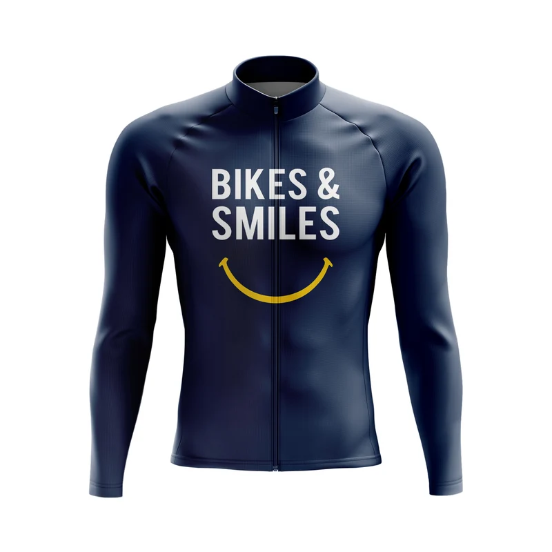 Blue Rides & Smiles Long Sleeve Cycling Jersey