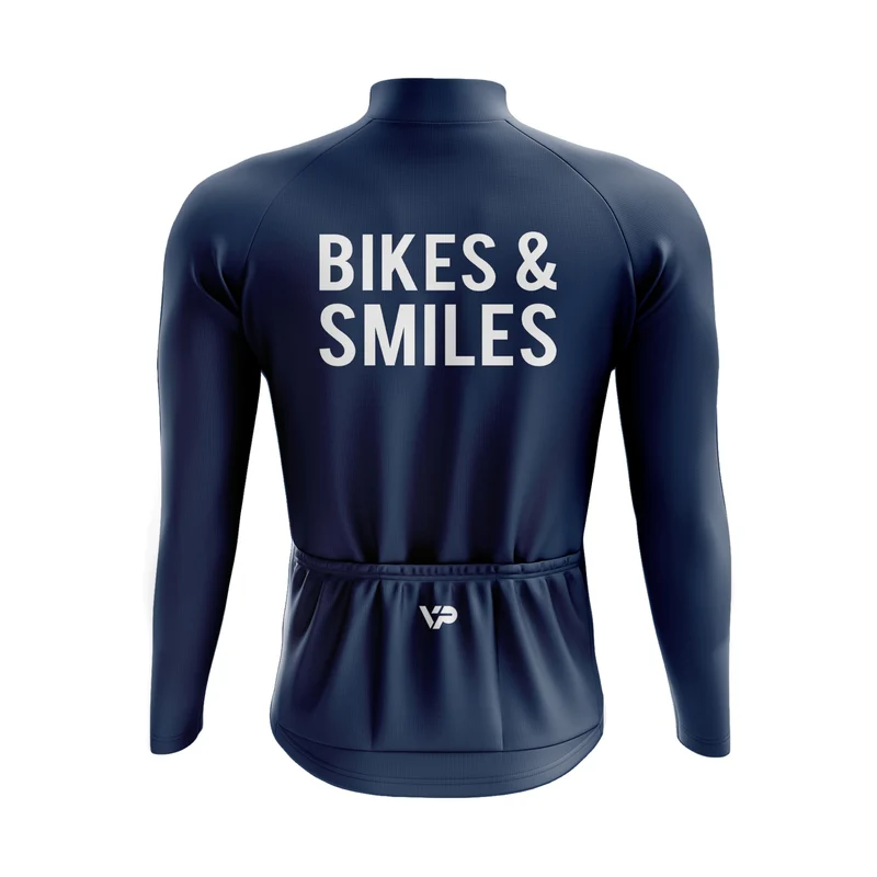 Blue Rides & Smiles Long Sleeve Cycling Jersey