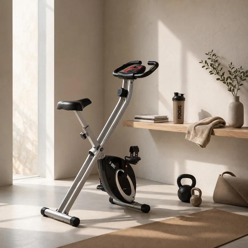 Ultrasport F-Bike Klappbarer Heimtrainer – 8 Widerstandsstufen – LCD-Display – Herzfrequenzmessung – Schwarz/Silber