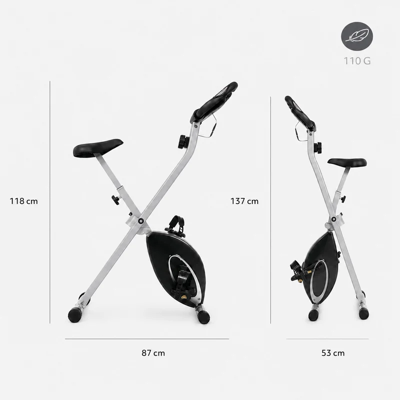 Ultrasport F-Bike Klappbarer Heimtrainer – 8 Widerstandsstufen – LCD-Display – Herzfrequenzmessung – Schwarz/Silber