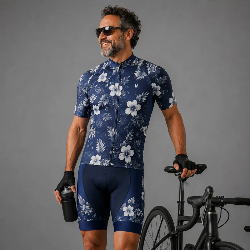 Men's Blue Floral Cycling Jersey or Bib Shorts 26/19 Edition