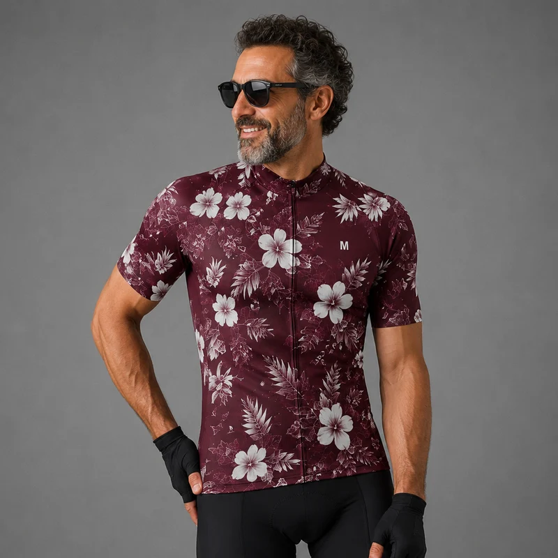 Men's Burgundy Floral Cycling Jersey 26/18 Edition
