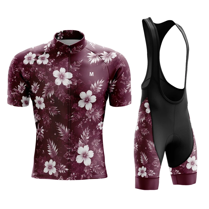 Men's Burgundy Floral Cycling Jersey or Bib Shorts 26/18 Edition