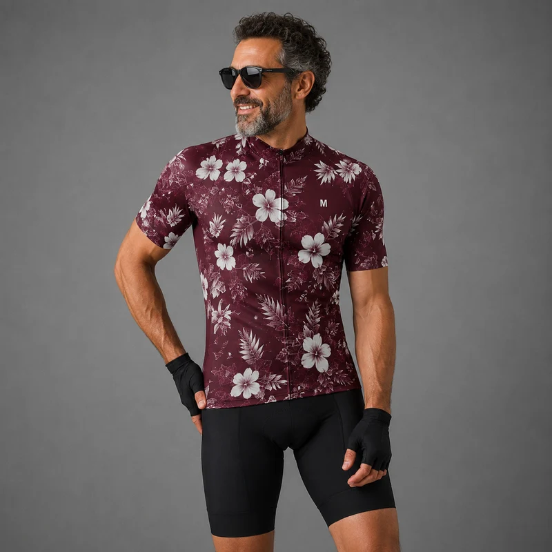 Men's Burgundy Floral Cycling Jersey or Bib Shorts 26/18 Edition