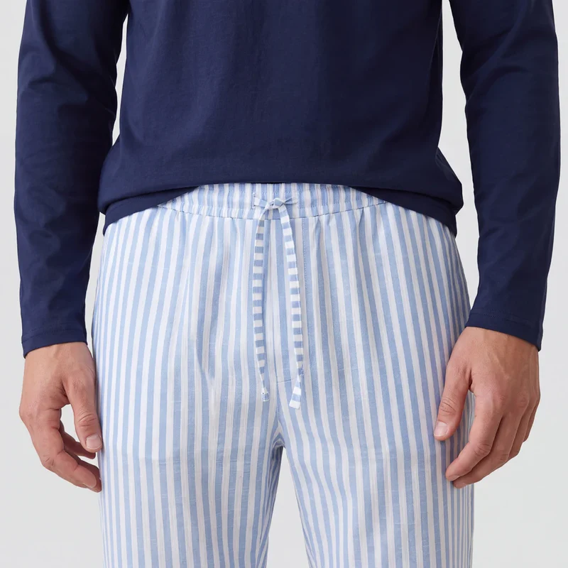Schlafanzug Set Gestreift Herren Lang | Blue Breeze/Weiß
