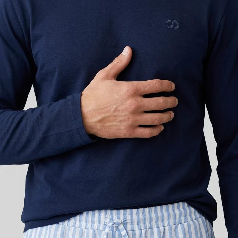 Schlafanzug Set Gestreift Herren Lang | Blue Breeze/Weiß