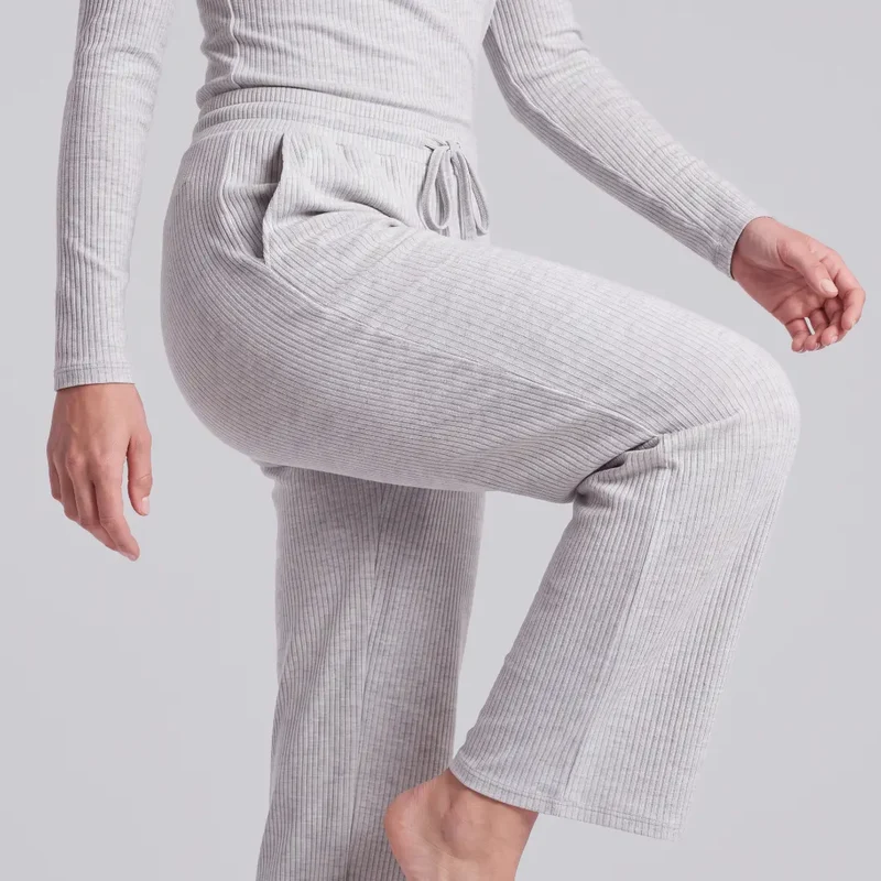 Loungehose Damen Rippstruktur | Hellgrau Meliert