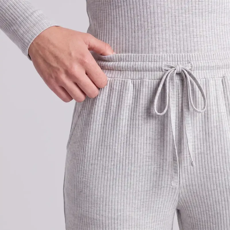 Loungehose Damen Rippstruktur | Hellgrau Meliert