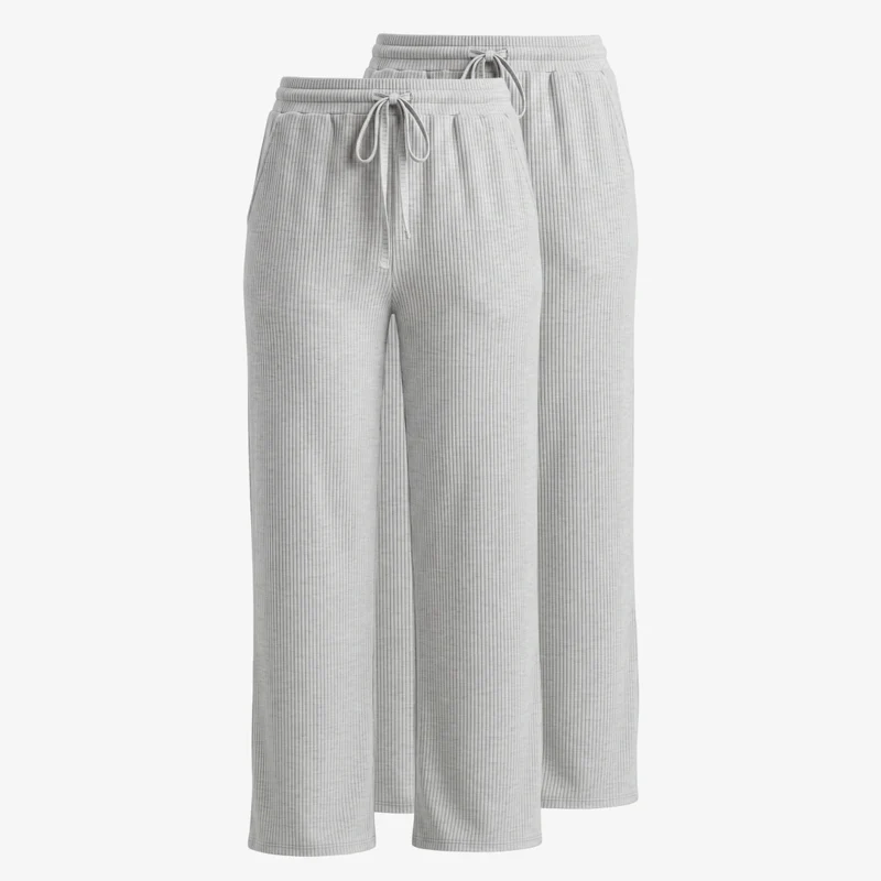 Loungehose Damen Rippstruktur | Hellgrau Meliert