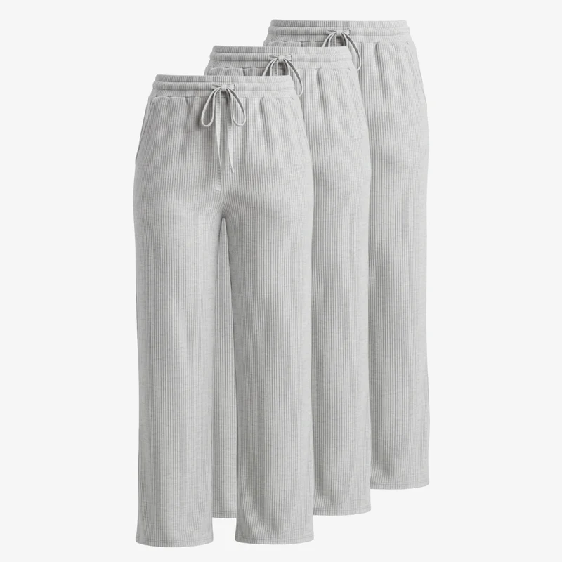Loungehose Damen Rippstruktur | Hellgrau Meliert