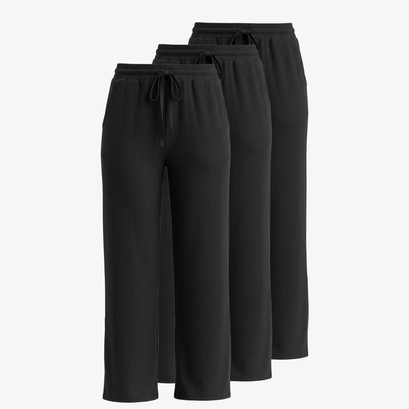 Loungehose Damen Rippstruktur | Schwarz