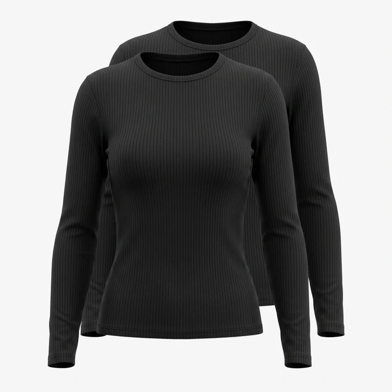 Langarmshirt Damen Rippstruktur | Schwarz