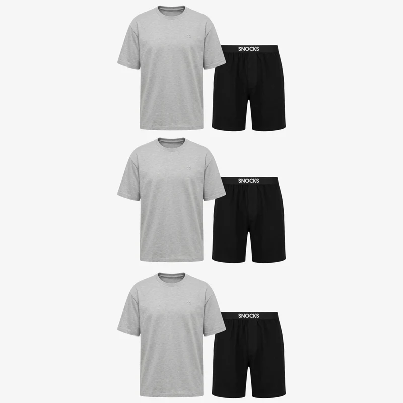 Schlafanzug Set Herren kurz | Mix (Schwarz/Hellgrau Meliert)