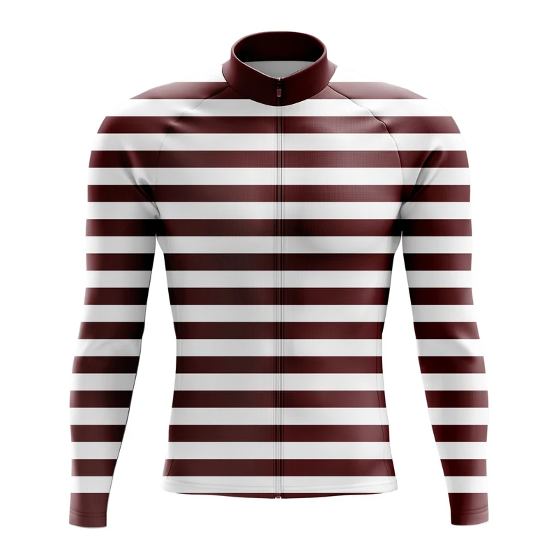 Men's Burgundy Lines Long Sleeve Cycling Jersey 26/15