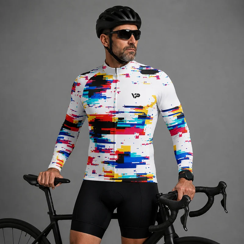 White Pixel Long Sleeve Cycling Jersey