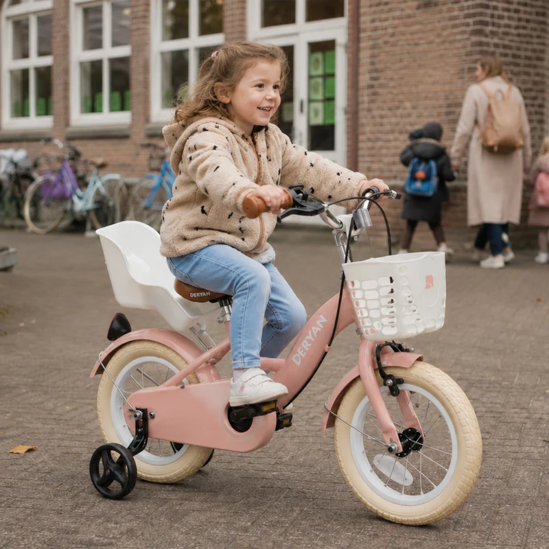 Zoey Mädchenfahrrad, Kinderfahrrad 12 Zoll mit Korb – Rosa
