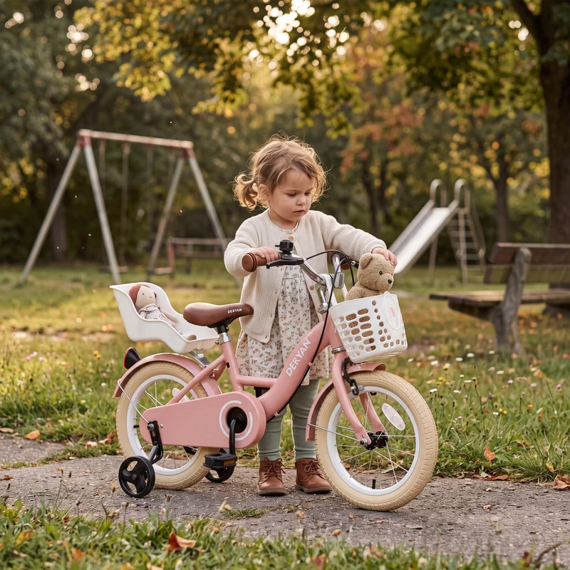 Zoey Mädchenfahrrad, Kinderfahrrad 14 Zoll mit Korb – Rosa