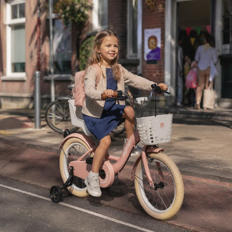 Zoey Mädchenfahrrad, Kinderfahrrad 16 Zoll mit Korb – Rosa