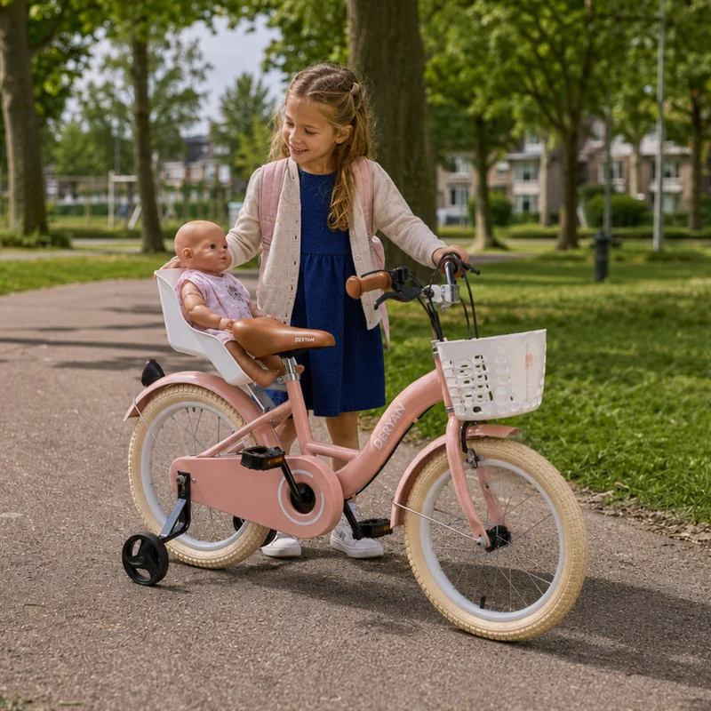 Zoey Mädchenfahrrad, Kinderfahrrad 16 Zoll mit Korb – Rosa