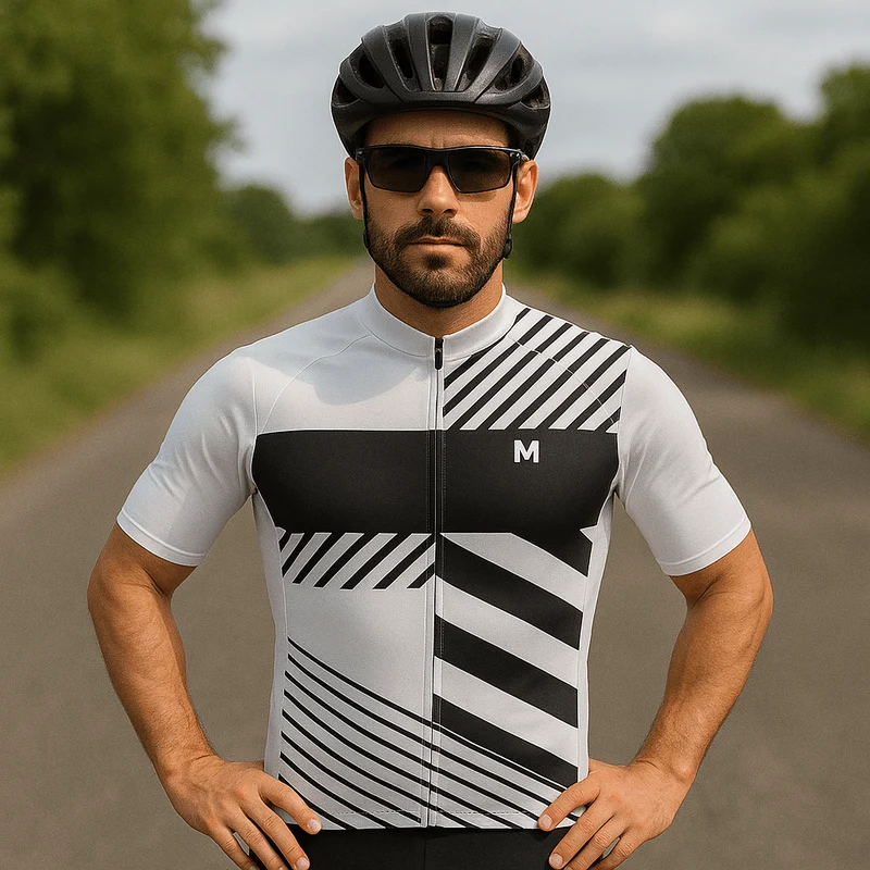 Men's White Black Cycling Jersey