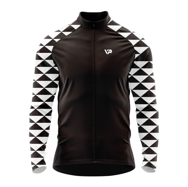 Black White Long Sleeve Cycling Jersey