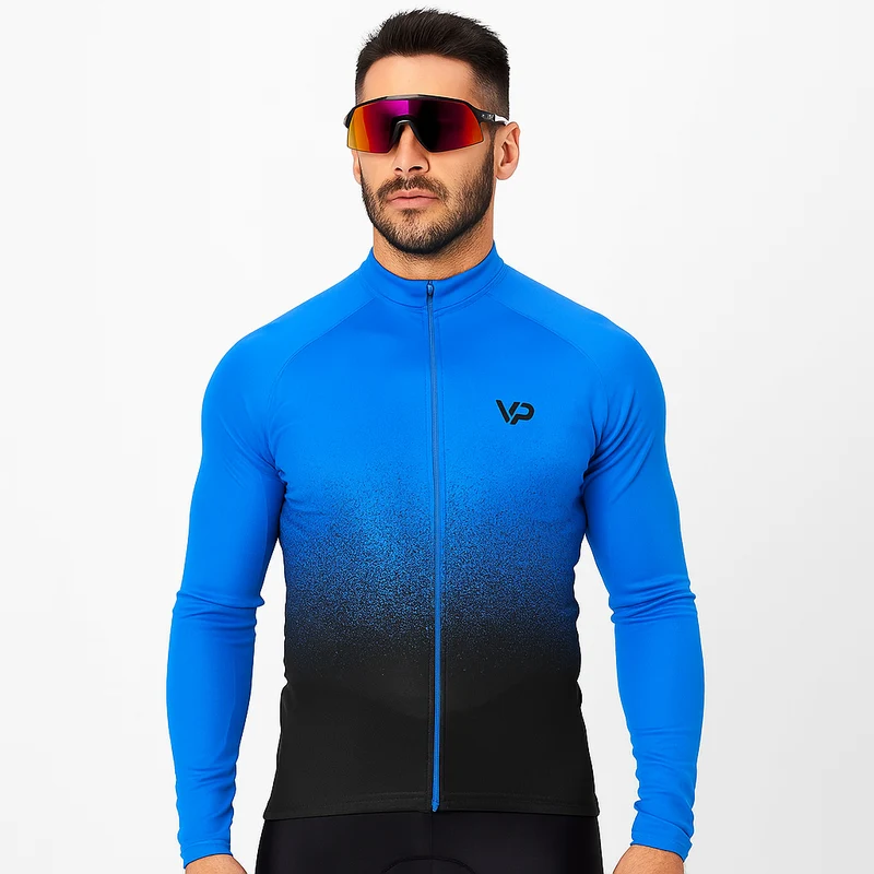 Blue Gradient Winter Cycling Jacket Thermo Fleece