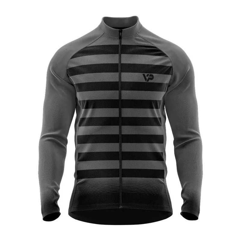 Grey Stripes Winter Cycling Jacket Thermo Fleece