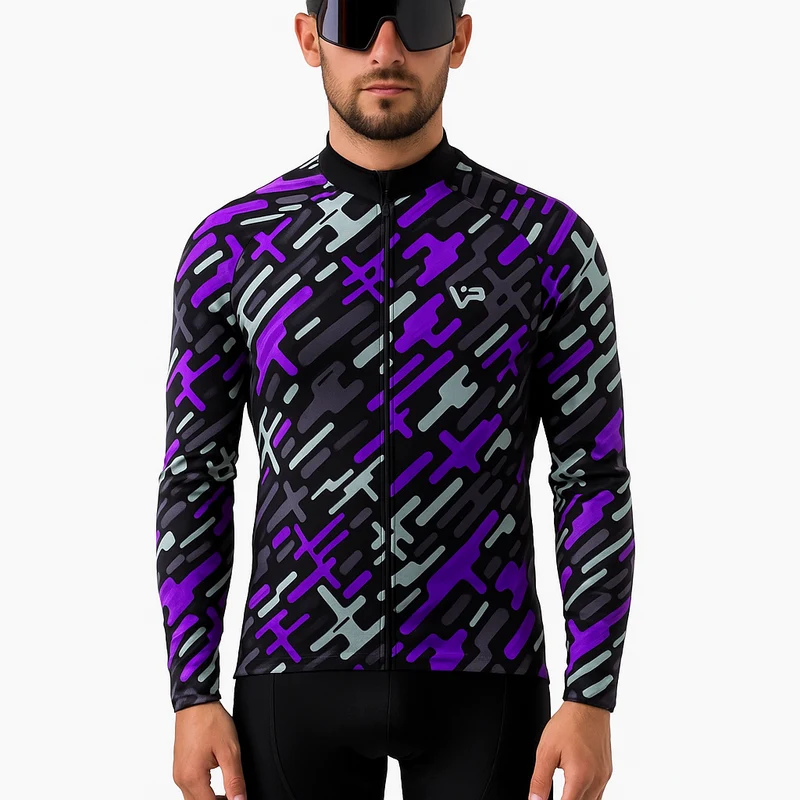 Purple Pattern Winter Cycling Jacket Thermo Fleece