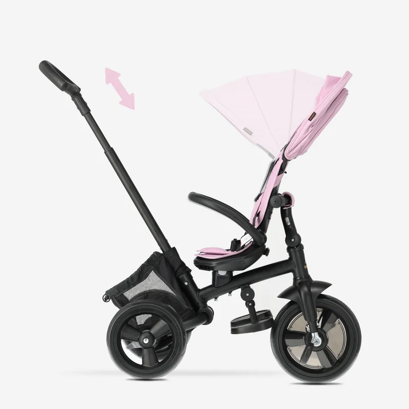 Explorer Luxe Dreirad mit Schiebestange – zusammenklappbar mit Korb, rosa