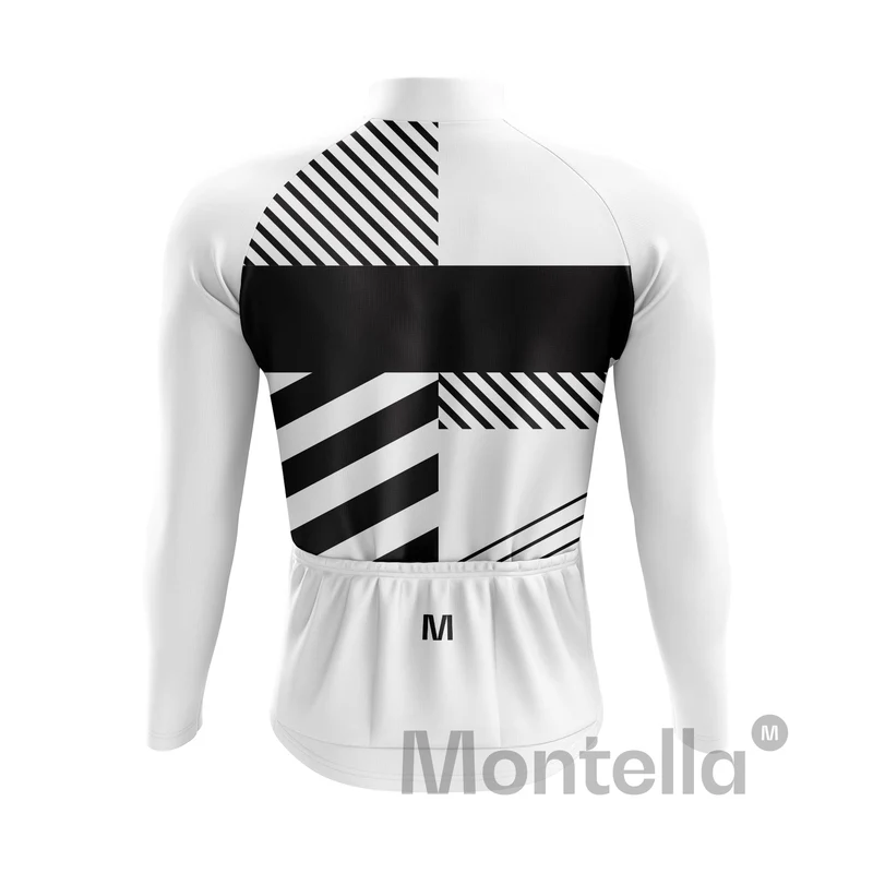 Men's White Black Long Sleeve Cycling Jersey