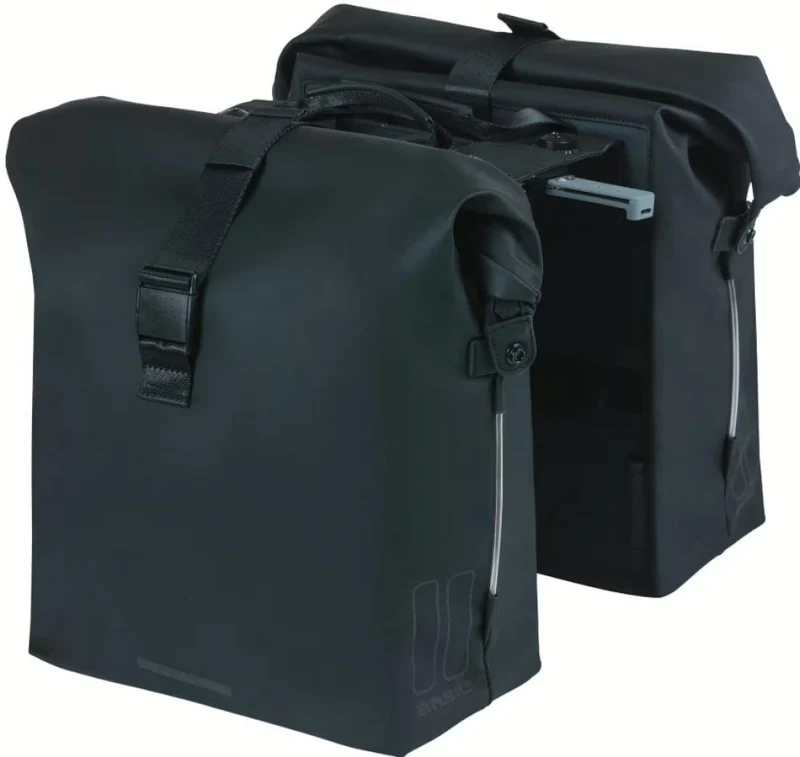 BASIL SoHo Nordlicht MIK 2.0 Doppeltasche - 41 Liter wasserdicht (IPX3) mit LED - Doppelpacktasche - MIK-Adapterplatte Rollverschluss & Druckknöpfen