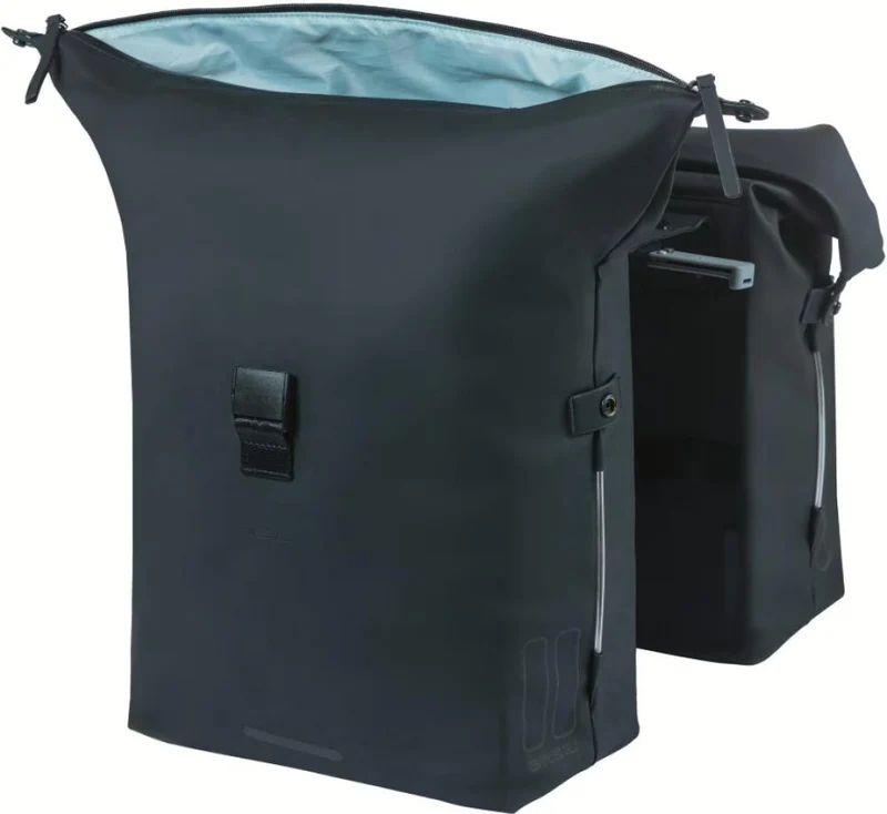BASIL SoHo Nordlicht MIK 2.0 Doppeltasche - 41 Liter wasserdicht (IPX3) mit LED - Doppelpacktasche - MIK-Adapterplatte Rollverschluss & Druckknöpfen