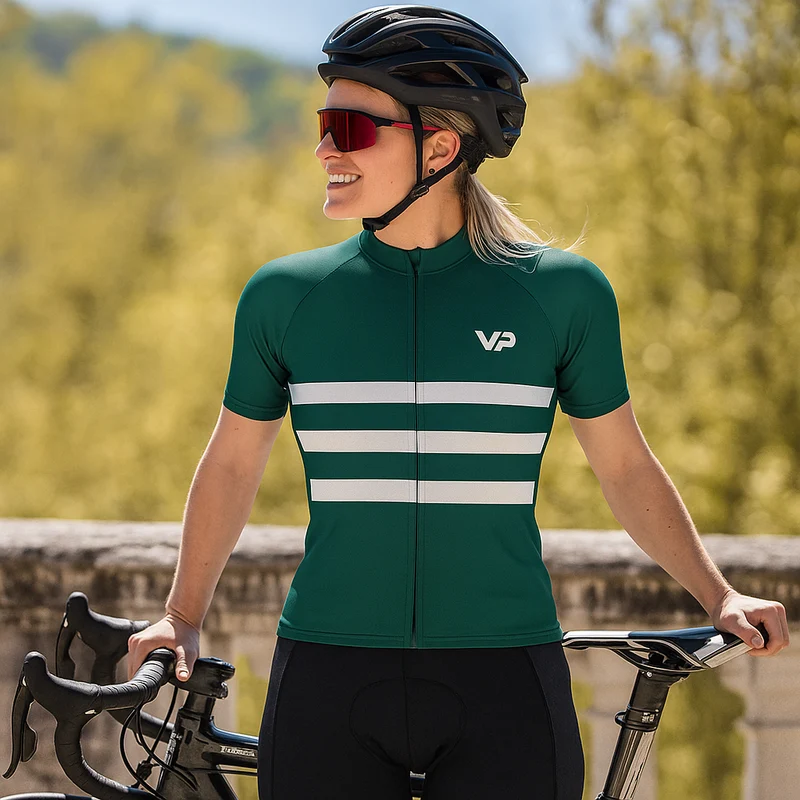 Women's Dark Green Lines Cycling Jersey