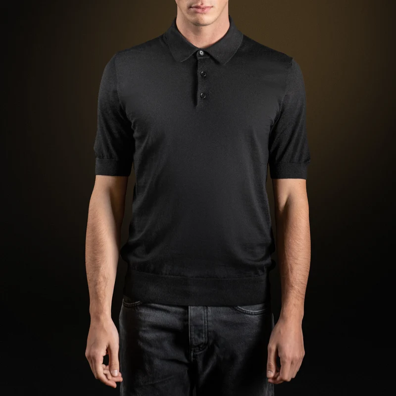 Black Cashmere polo short sleeves