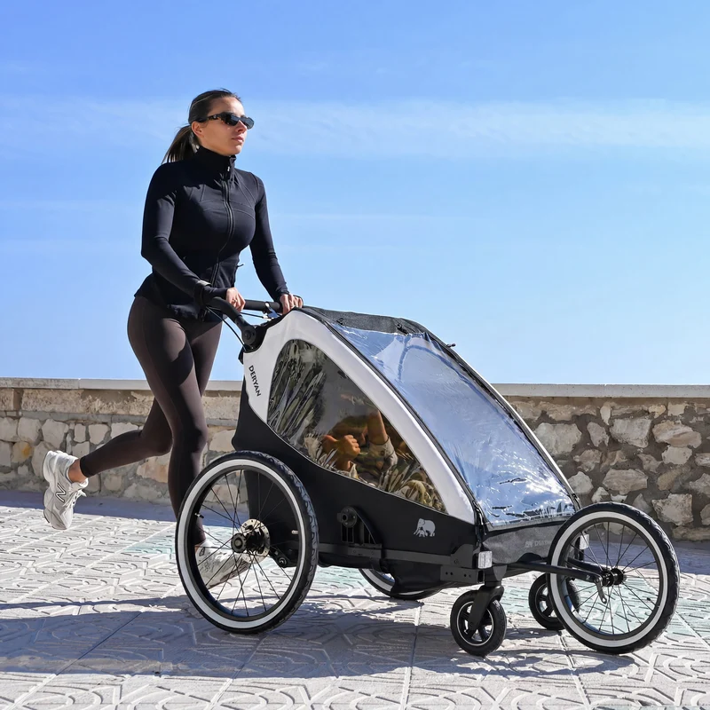 Luxus-Fahrradanhänger V2 – Wanderwagen – Laufkinderwagen Cream