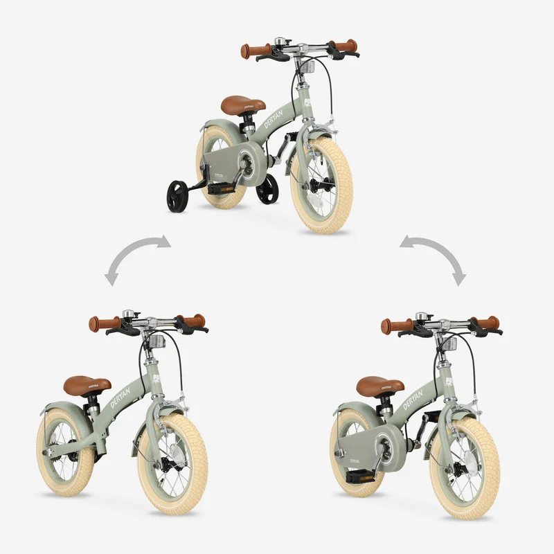 Luxus Kinderfahrrad 12 Zoll - 3 in 1 - Laufrad Grün