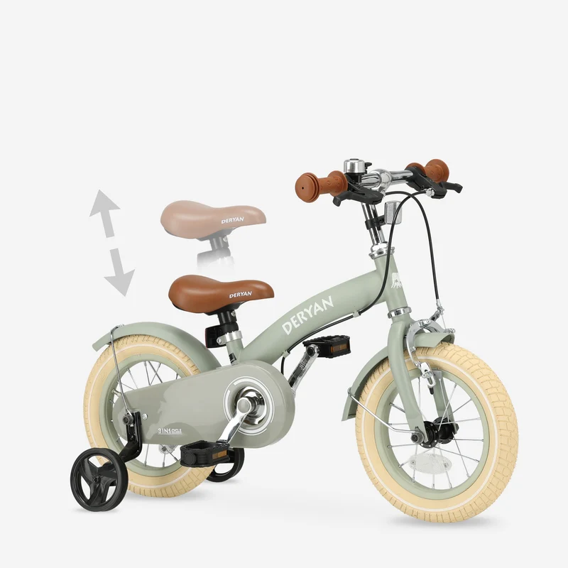 Luxus Kinderfahrrad 12 Zoll - 3 in 1 - Laufrad Grün