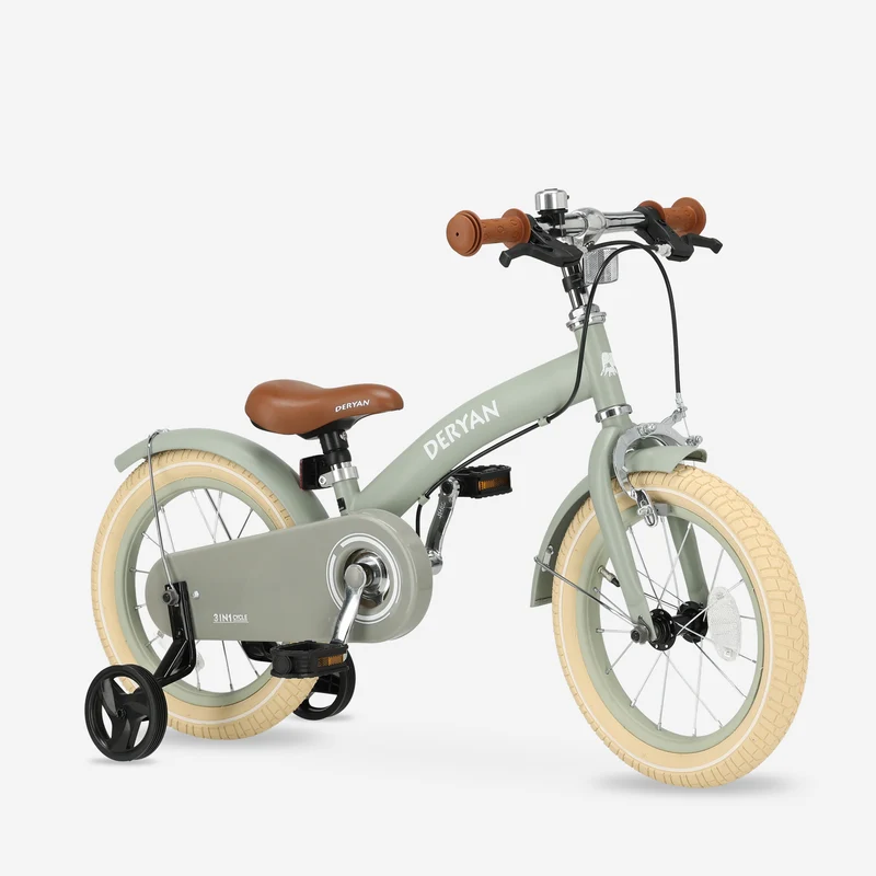 Luxus Kinderfahrrad 14 Zoll - 3 in 1 - Laufrad Grün