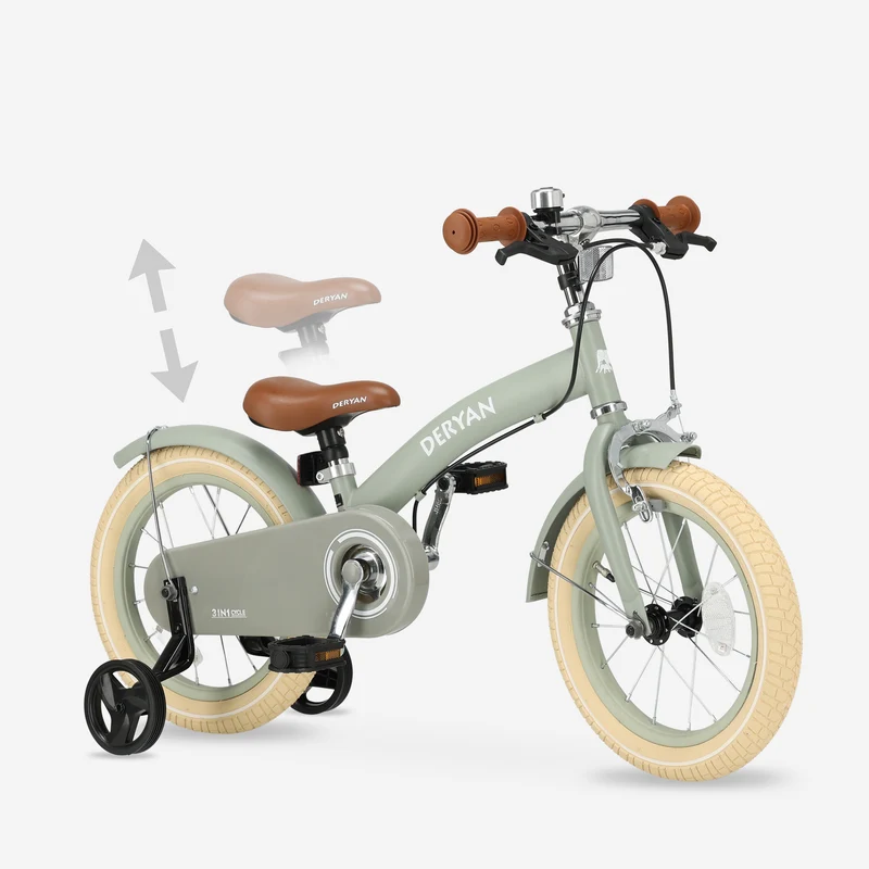 Luxus Kinderfahrrad 14 Zoll - 3 in 1 - Laufrad Grün